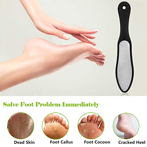 BEZOX Foot File (1 PCS), Double Sided Foot Scraper Callus Remover, Foot Rasp for Cracked Heel and Foot Corn Removal, Stainless Steel Pedicure File W/Cloth Storage Bag - style: Black