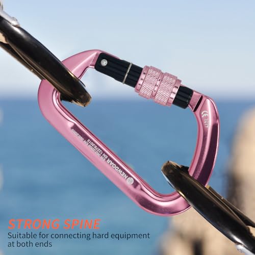 NewDoar CE Certified 30kN-6744lbs Climbing Carabiner Professional, Heavy Duty D Screwgate Clip, for Climbing,Rappelling,Hunting, Rescue - color: Screwgate/Pink/5pcs
