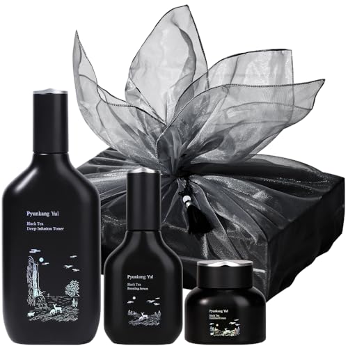 Pyunkang Yul PKY Black Tea Line Gift Box Set, Deep Nurishment for Anti-aging, Rich Moisture Toner, Revitalizing Serum & Condensed Nourishing Cream, Zero-Irritation, Korean Skincare (3-item set) - color: Black tea line(Gift-Wrapped)