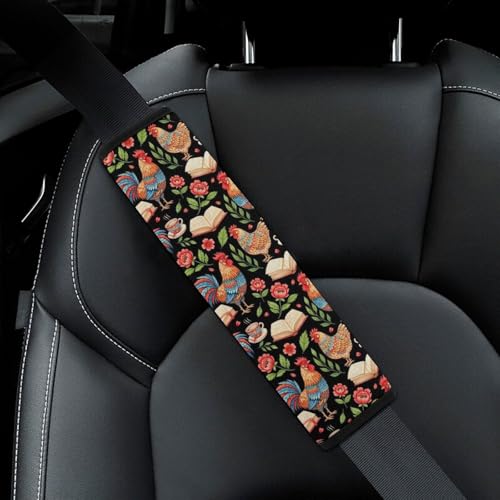 2 Pack Chicken Reading Book Chickens Rooster Hen Floral Seat Belt Cover Universal Fit Seat Belt Cushion for Kids, Stroller Pushchair High Chair, Neck and Shoulder Support - color: Pattern 665
