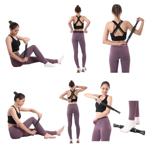Muscle Roller Massage Roller Stick- Deep Tissue Fascia Blaster for Myofascial Pain Relief, Lymphatic Drainage & Body Sculpting, Handheld Physical Therapy & Recovery Tool (Gray Black-)