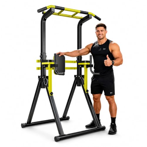 OWLSKY Power Tower Dip Station Pull Up Bar for Fitness Home Gym Workout,440 Pounds Multi-Function 10 level Adjustable Height Fitness Strength Training Exercise Equipment