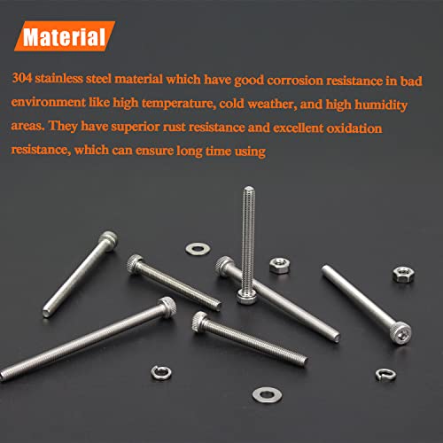 HELIFOUNER 400 Pieces M3 x 30mm /35mm /40mm /45mm /50mm, Hex Socket Head Cap Metric Screws Bolts Washers Nuts Kit, 304 Stainless Steel - size: M3 x 30/35/40/45/50mm