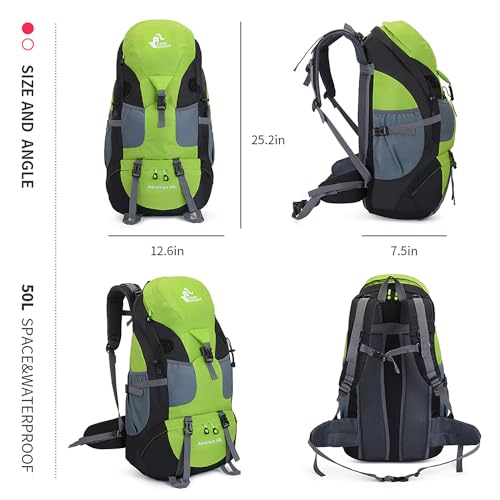Bseash 50L Hiking Backpack, Water Resistant Lightweight Outdoor Sport Daypack Travel Bag for Camping Climbing Skiing Cycling (Green - No Shoe Compartment) - color: Green - No Shoe Compartment