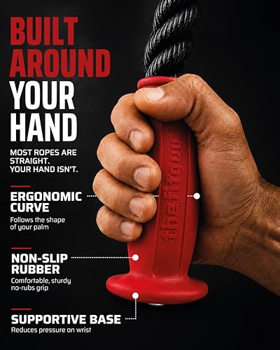 THEFITGUY Ergonomic Single Arm Tricep Rope Cable Attachment, 16.5” | Single-handle cable rope for pushdowns, hammer curls and face pulls, with wrist pressure relief and grip/forearm activation