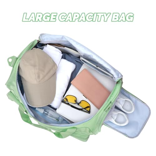 MAXTOP Gym Bag for Women Men Travel Duffle Bag Large Capacity Carry On Weekender Overnight Bag With Shoe Compartment Gym Tote Dry Wet Separation Duffel Bag for Travel - color: Matcha Green, style: Gym Bag