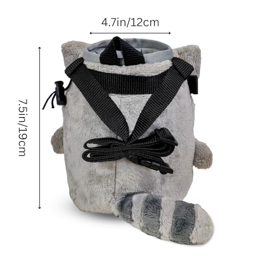 Chalk Bag for Rock Climbing - Cute Chalk Bag for Bouldering, Gym, Indoor & Outdoor Climbing with Adjustable Belt, Brush Holder & Carabiner - style: Racoon