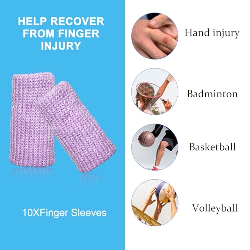 Finger Compression Sleeves, 10 Pcs | Finger Protectors Cots for Arthritis Swelling Basketball Sport, Breathable Elastic - color: Light Purple