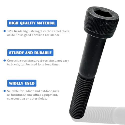 M10-1.25 x 60mm Socket Head Cap Screws Bolts,12.9 Grade Carbon Steel Hex Socket Cap Cup Fine Thread Screws Bolts,Black Oxide Finish(2Pcs) - size: M10-1.25 x 60mm