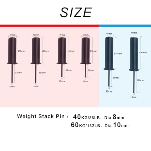 Weight Stack Pin with Spring Clip Collar Weight Stack Extender Pin for Cable Machines and Functional Trainers Commercial Home Gym (10×110mm-200mm-Rod) - size: 8mm x 110mm