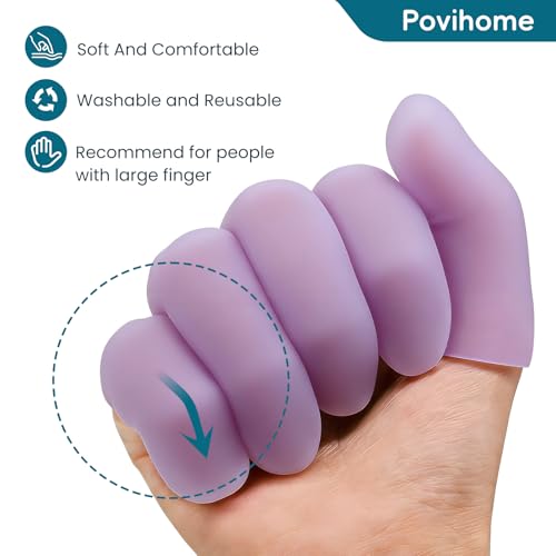 Povihome Finger Cots Protectors - Moisturizing Thumb and Finger Covers - Thickend Version- Elastic Cracked Silicone Finger Sleeves to Protect Cracked, Peel Finger and Other Finger Pain (Purple, 10PCS) - color: Purple, size: Medium (10PCS)