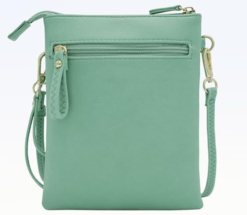 Solene Small Multi Zipper Pockets Crossbody Bag with Detachable Wristlet - color: Turquoise