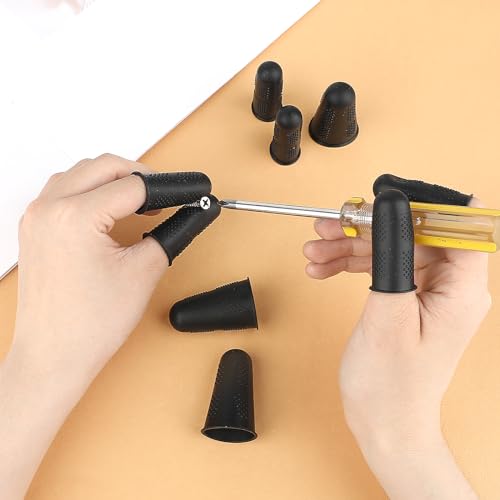 Silicone Finger Protectors, 12Pcs 3 Sizes Rubber Fingers Tips Finger Covers Thumb Finger Guard Sleeves Thimbles Cots Protectors for Hand Sewing, Hot Melt Glue, Embroidery, Cutting, Ironing (Black)