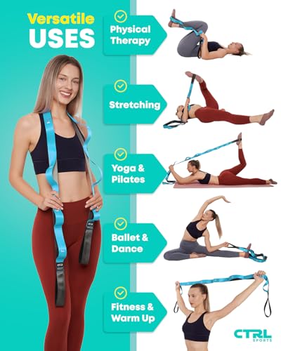 Stretching Strap with Loops - Non Elastic Stretch Band for Physical Therapy, Yoga Strap for Stretching Equipment, Stretch Bands for Exercise and Flexibility - Fascia, Hamstring & Leg Stretcher Belt - style: 12 Loops - Blue