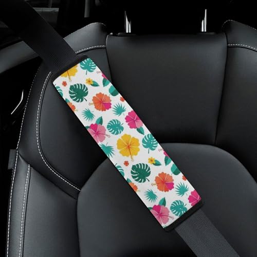 Universal Fit Seat Belt Shoulder Pad for Adult Use, Most Cars, 2 Pack Hawaiian Hibiscus Harness Pads Strap Pressure Relief - color: Pattern 1010