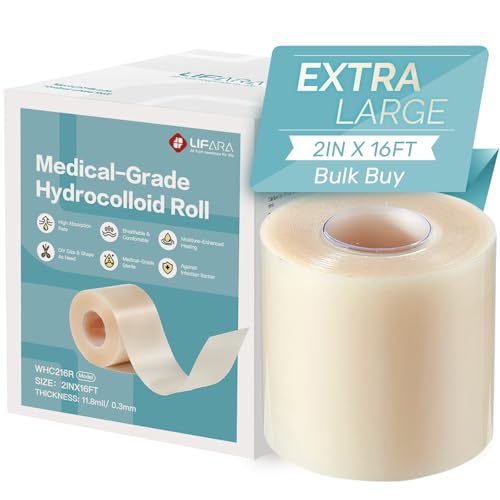 LIFARA Hydrocolloid Roll for Wound Care - Cut-to-Size, Hydrocolloid Patch Bandages with Self-Adhesive, Ultra Absorbent & Waterproof, First Aid Kit Essential (11.8mil/ 0.3mm Thickness, 2in*16ft) - size: 2in*16ft, 11.8mil/ 0.3mm Thickness