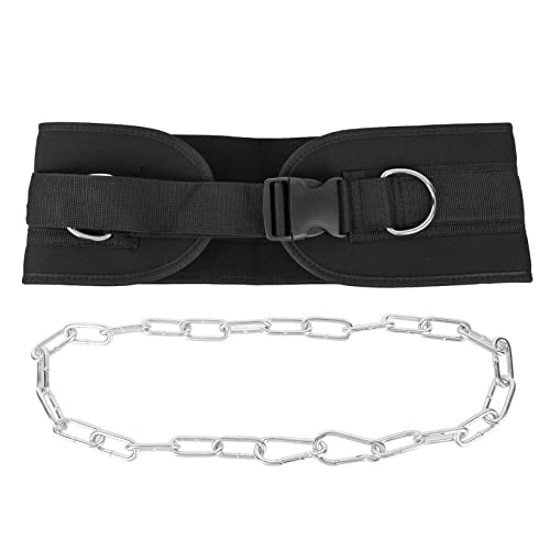 Adjustable Dip Belt, Heavy Duty Dip Belt with Chain and Carabiner for Dips Pull Ups Weightlifting Exercises, Premium Fabric Weighted Belt for Men and Women
