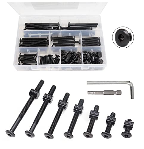 Baby Bed Crib Screws Hardware Replacement Kit, binifiMux 100pcs M6x15mm/25mm/35mm/45mm/55mm/65mm/75mm Black Hex Drive Socket Cap Screws Barrel Nuts Assortment Kit for Beds Chairs Furniture - size: M6 x 15/25/35/45/55/65/75mm (100 pcs)