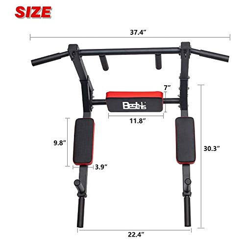 BESTHLS Wall Mounted Pull Up Bar and Dip Station, Heavy Duty Wall Mount Pull-up Chin Up Bar Multifunctional Home Gym Workout Indoor Exercise Equipment Support to 440 Lbs - style: Pull-up & Dip Station