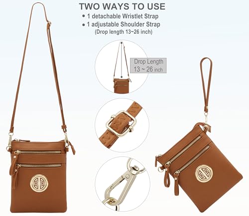 Solene Small Multi Zipper Pockets Crossbody Bag with Detachable Wristlet - color: Brunt Orange