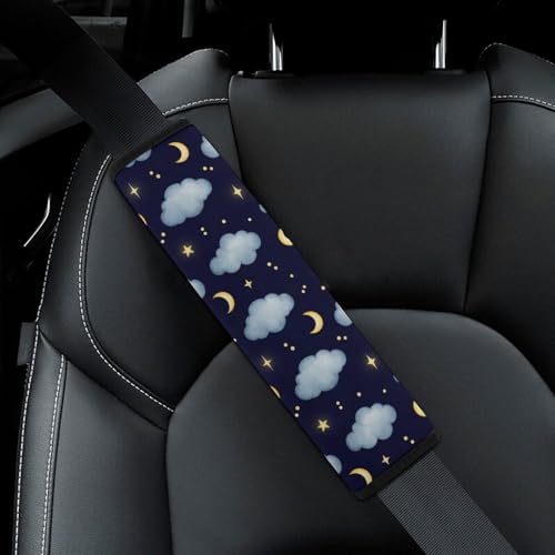 Universal Soft and Comfortable Seat Belt Cover for Adults and Children, Most Cars, 2 Pack Moon Cloud Stars Dreamy Night Sky Seat Belt Covers Cushion Neck and Shoulder Support - color: Pattern 613
