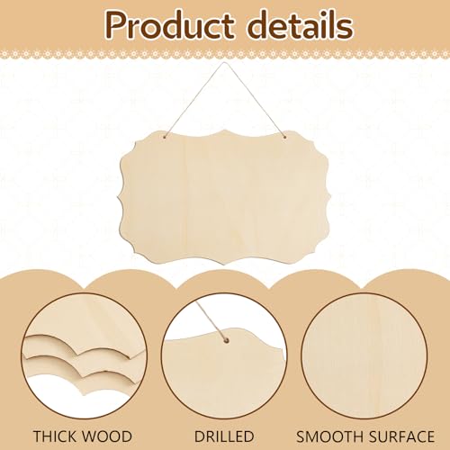Patelai 10 Pcs Unfinished Hanging Wood Sign 9.8 x 3.9 Inch Rectangle Blank Wooden Plaque Blank Hanging Wooden Slices Banners with Ropes for Painting Writing DIY Home Crafts (3 Styles) - style: 3 Styles
