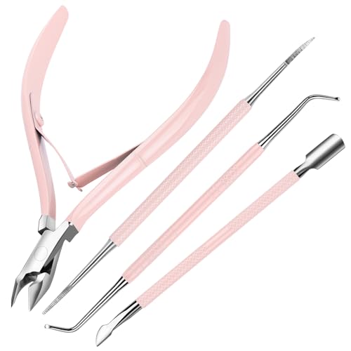 FANDAMEI Cuticle Kit, 4 PCS Nail Care Kit, Cuticle Trimmer, Cuticle Nippers, Ingrown Toenail Removal Kit, Cuticle Clippers, Cuticle Pusher, Nail Cuticle Trimmer, Manicure and Pedicure Kit, Nail Tools - color: Pink