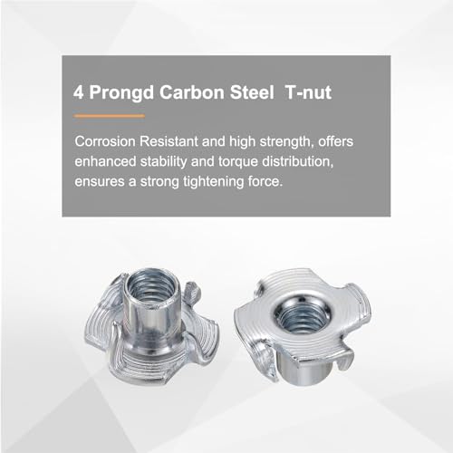 HARFINGTON M6x10mm T-Nuts 4 Pronged Tee Nut 0.69" x 0.39" Fully Thread Carbon Steel Inserts for Wood, Rock Climbing Holds, Cabinetry, Furniture 100pcs - size: M6x10mm, 17.5mm