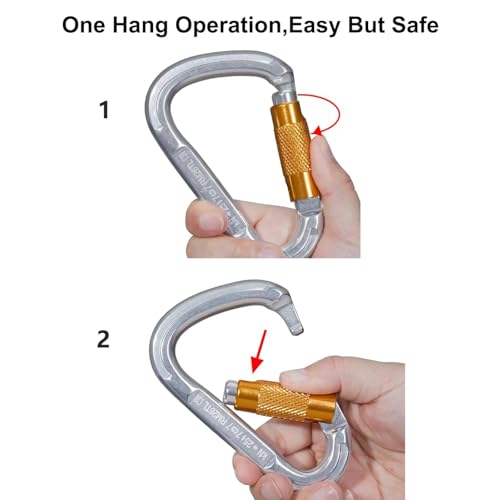 Auto Locking Rock Climbing Carabiner Clips, Heavy Duty Asymmetrical Carabiner Connector Used for Rappelling Rescue Outdoor Climbing, Mountaineer, Hammock, Camping - color: 25KN（3pack）