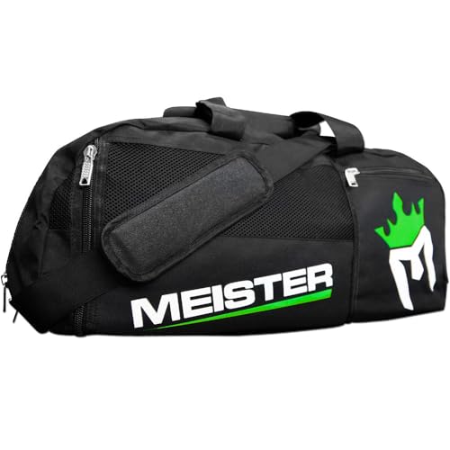 Meister Vented Convertible Duffel/Backpack Gym Bag - Ideal Carry-On | Built for athletes with dual mesh ventilation and ultra-durable construction for training, travel and everyday use - color: Black w/ Electric Green