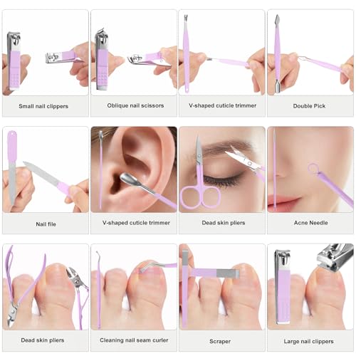 Nail Kit, Manicure Kit, Nail Care Kit for Women, Manicure Pedicure Set, Nail Clippers Toenail Clippers Kit, Professional Manicure Kit Pedicure Kit, Purple Travel Case, Set of 12. - color: Purple