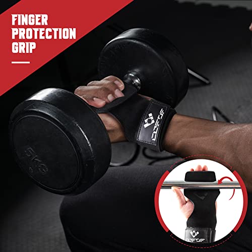 COFOF Weight Lifting Wrist Strap, Double Layer Leather Wrist Strap for Deadlift and Powerlifting, Adjustable Neoprene Padded Gym Workout Lifting Hooks (Pair) - color: Midnight Black