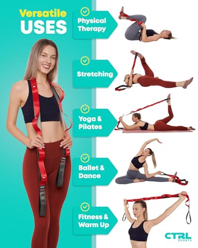 Stretching Strap with Loops - Non Elastic Stretch Band for Physical Therapy, Yoga Strap for Stretching Equipment, Stretch Bands for Exercise and Flexibility - Fascia, Hamstring & Leg Stretcher Belt - style: 12 Loops - Red