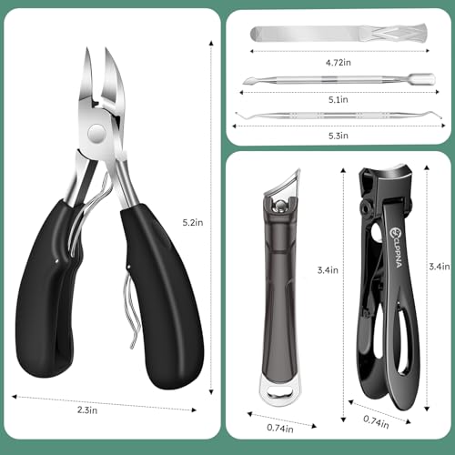 Toenail Clippers for Seniors Thick Toenails, CLPPNA Large Toe Nail Clippers Set for Men with Wide Jaw, Sharp Heavy Duty Ingrown Toenail Clippers Nail Cutter, Long Handle with Slanted Curved Blade - style: 6PCS(Ingrown & Angled & Slanted）