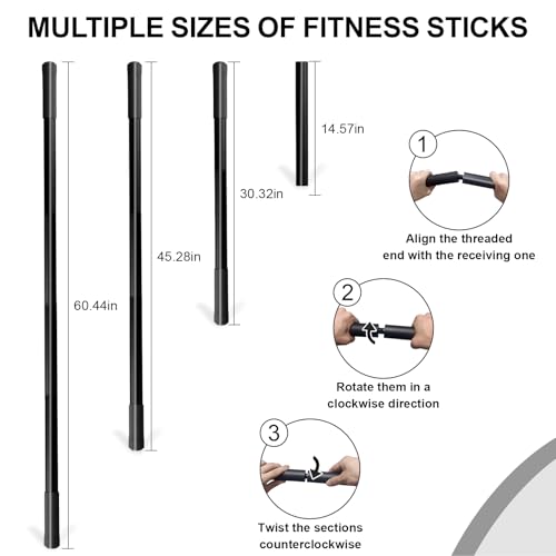 5ft Yoga Stick - Heavy-Duty Steel Adjustable Mobility Stick for Exercise, Stretching, Balance - Versatile Exercise Stick with Resistance Bands for Fitness, Rehabilitation and Warm Up