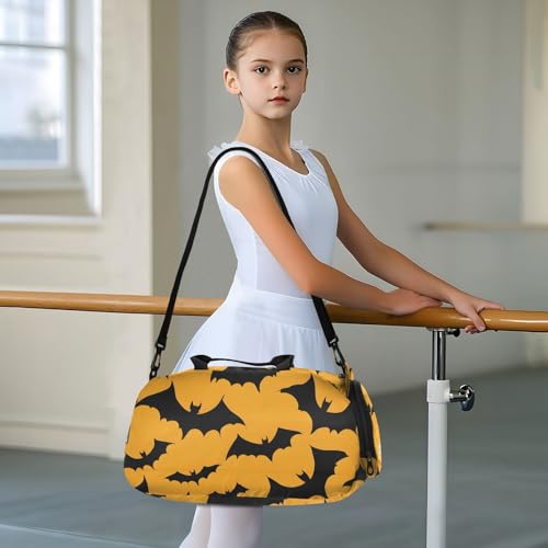 Kids Sports Duffel Bag for Boys & Girls - Halloween Bats Black Pattern 100% Polyester Gym Bag with Separate Shoe Compartment, Adjustable Shoulder Strap, Compact Travel & Workout Gear - color: Halloween Bats Black Pattern