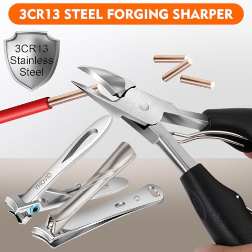 Toe Nail Clippers for Men, Toenail Clippers for Thick Nails for Seniors, German Ultra Sharp Stainless Steel Fingernail Clipper with Catcher, Heavy Duty Ingrown Nail Cutter Long Handle with Wide Jaw - style: 4 in1 Toenail Clippers Set