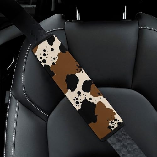 2PCS Breathable Car Seat Belt Pad for Elderly Support, Stroller Pushchair High Chair, Animal Brown Black Milky White Fur Western Cute Cow Print Seat Belt Cushion, Anti-Slip Pad - color: Pattern 481
