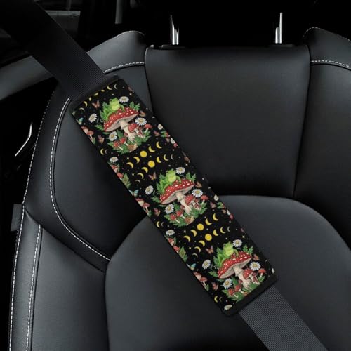 2 Pack Frog Trippy Mushroom Moon Phase Car Seat Straps Shoulder Pads Soft Padded Shoulder Harness Cover for Adult Use, Stroller Pushchair High Chair, Pressure Relief - color: Pattern 82