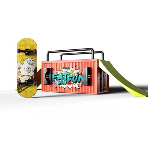 32mm Pro Fingerboard Complete Set | Bearing Wheels | 5 Ply Maple Deck | Anti Skid Grip Tape | Complimentary Tool | Concave Shape - color: Fun Box G : Smelly Cat