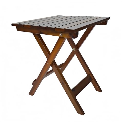 Outdoor Wooden Side Table, Folding Patio End Table, Small Square Furniture Table for Adirondack Chair, Balcony, Porch, Acacia Wood, No Assembly, Brown - color: S-brown-1
