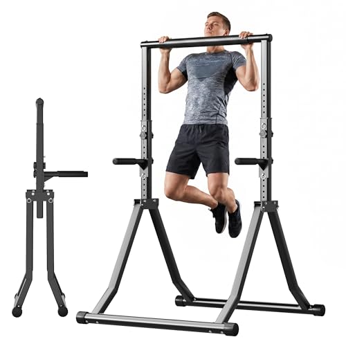 Foldable Pull Up Bar Station 66.1''-84.6'' Power Tower - color: 66"-85" with Dual Dip Handles