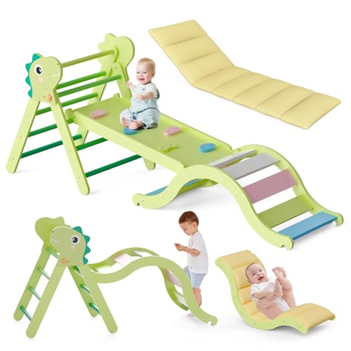 Pikler Triangle Set with Cushion, 9-in-1 Climbing Toys for Toddlers Inside, Foldable Wooden Climbing Toys Indoor Montessori Climbing Set for Toddler 1-3