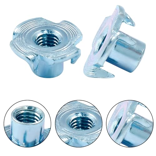 Hitefu M5 X 8mm T-Nut, 4 Pronged, Zinc Plated, 60Pcs | Tee Nuts Threaded Insert, For Table Legs, Rock Climbing Wall, Woodwork Holds, Wood Cabinetry - size: M5-8 (60Pack)