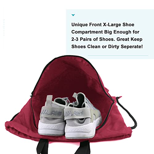 BeeGreen Drawstring Backpack Bag with Shoe Compartment, X-Large Black Gym Sports String Cinch Backpack - color: Wine Red