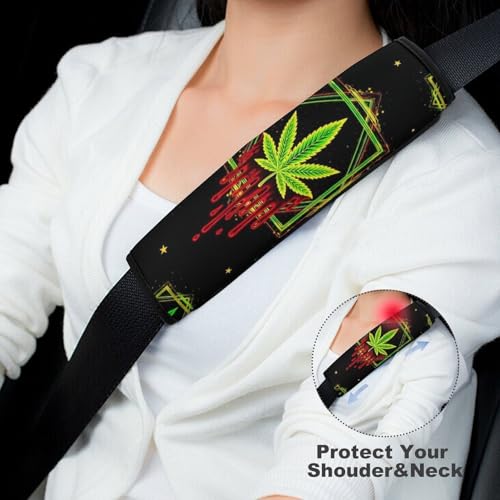 2PCS Smoking Weedleaf Leaf Trippy Art Seat Belt Cover Soft Padded Neck Strap Covers for Kids, All Vehicles, Comfortable Driving - color: Pattern 974