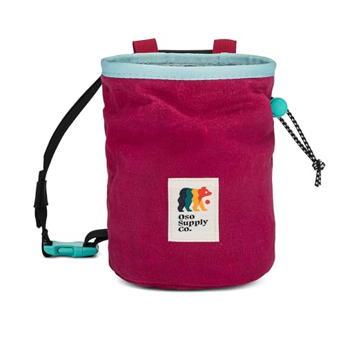 Oso Supply Co - Waxed Canvas Chalk Bag - Zipper Pocket & Mesh Pouch for Bouldering, Rock Climbing, Gym, Weightlifting – Water-Resistant, Adjustable Belt, Wide Opening - color: Huckleberry / Teal