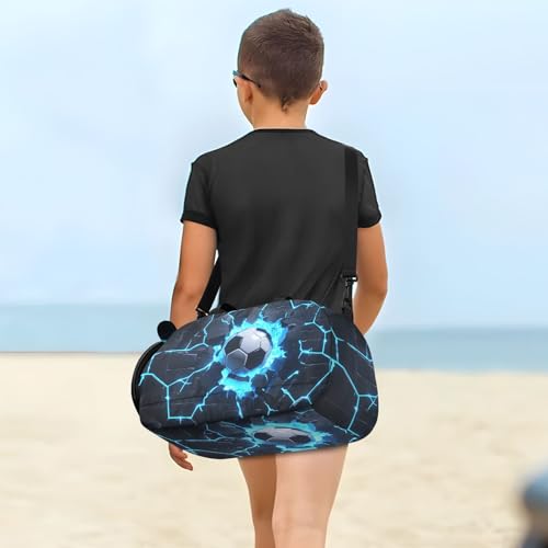 Kids Sports Duffel Bag for Boys & Girls - Soccer Cracked Wall 100% Polyester Gym Bag with Separate Shoe Compartment, Adjustable Shoulder Strap, Compact Travel & Workout Gear Bag - color: Soccer Cracked Wall