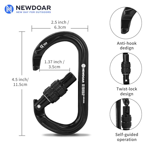 NewDoar Rope Ascender Lightweight Rope Clamp Ascender Riser Adjuster Fits 8-13mm Rope Self-Locking Grip for Rock Climbing,Hunting,Protection Rescue,Rappelling,Arborist,Gear Equipment - color: Black-Set