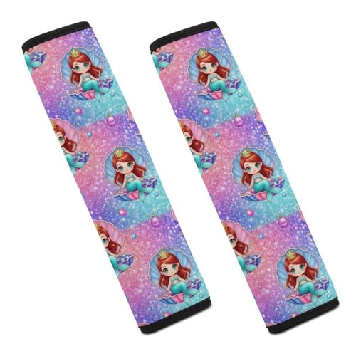 2PCS Mermaid Pink Car Seat Belt Pad Universal Soft and Comfortable Harness Pads Strap for Kids, Car Seats Pushchair Strollers High Chair Pushchair - color: Pattern 673